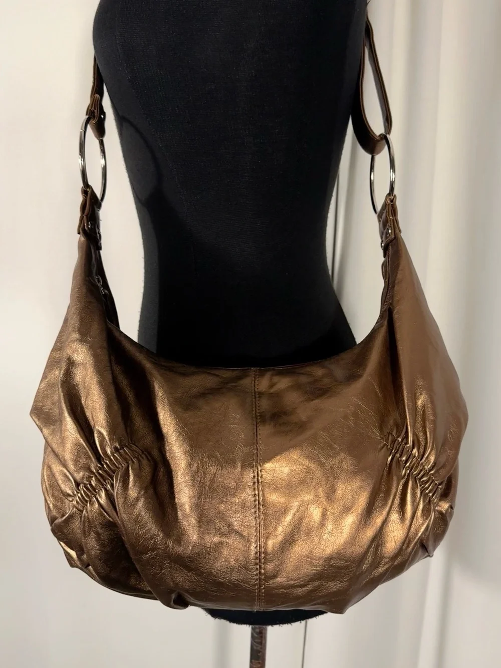 Y2K Era Metallic Bronze Slouchy Crossbody Bag